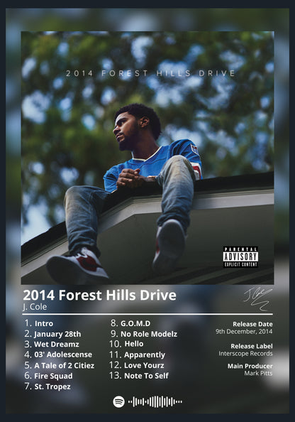 J. Cole 2014 Forest Hills Drive album poster wall art
