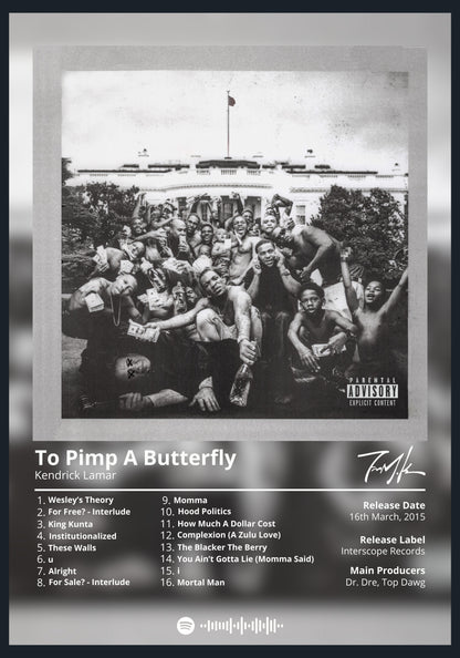 Kendrick Lamar To Pimp A Butterfly album poster wall art