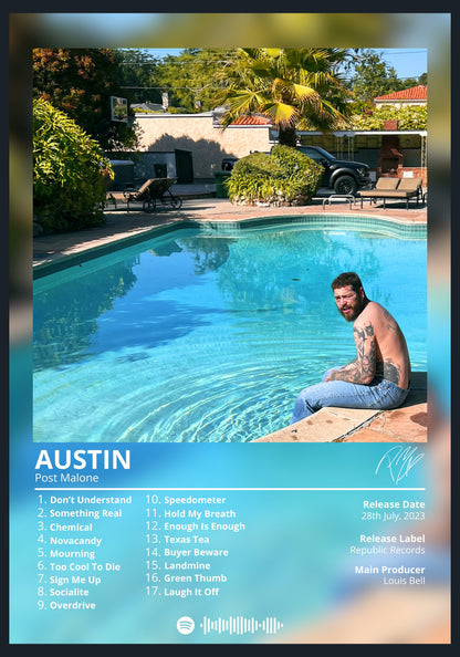 Post Malone AUSTIN album poster wall art
