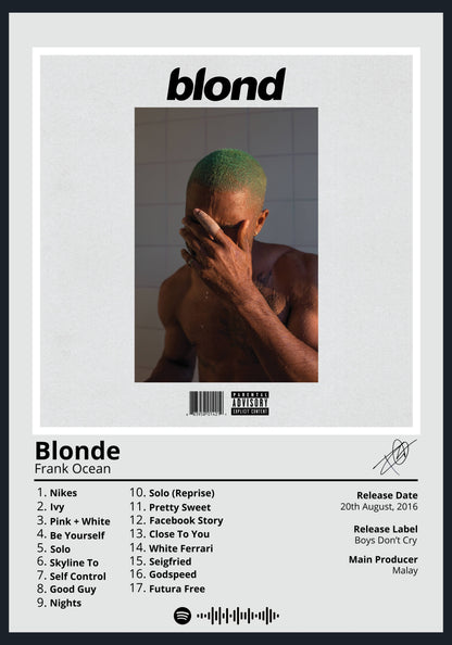 Frank Ocean Blonde album poster wall art
