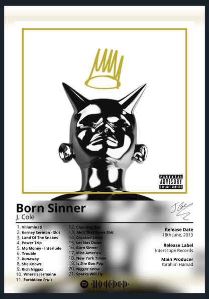 J.Cole Born Sinner album poster wall art