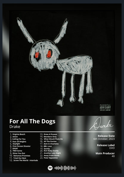 Drake For All The Dogs album poster wall art