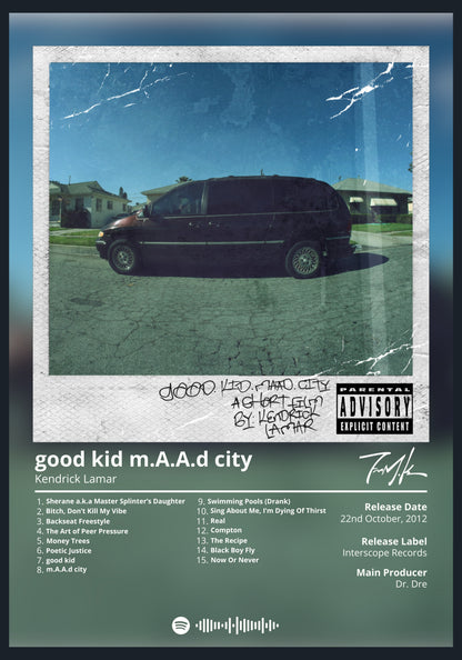 Kendrick Lamar good kid m.A.A.d city album poster wall art