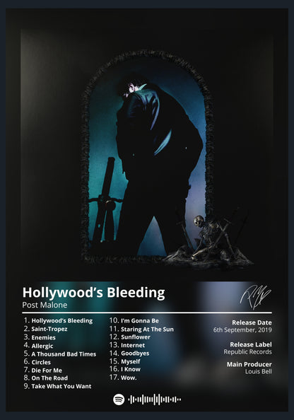Post Malone Hollywood's Bleeding album poster wall art