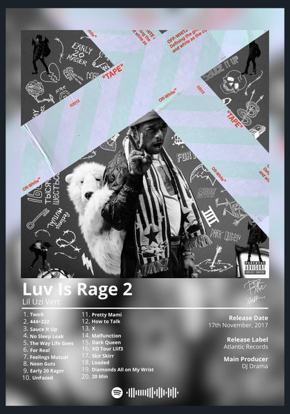 Lil Uzi Vert Luv Is Rage 2 album poster wall art