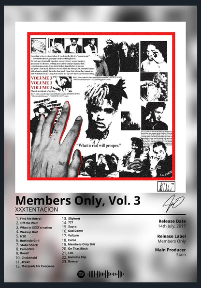 XXXTENTACION Members Only, Vol. 3 album poster wall art