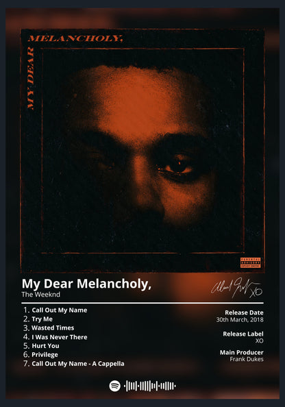 The Weeknd My Dear Melancholy, album poster wall art