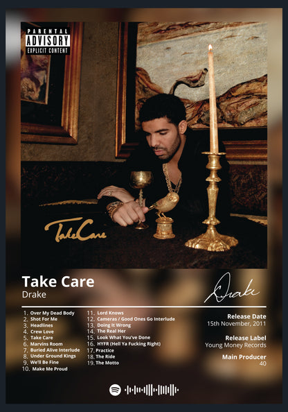 Drake Take Care album poster wall art