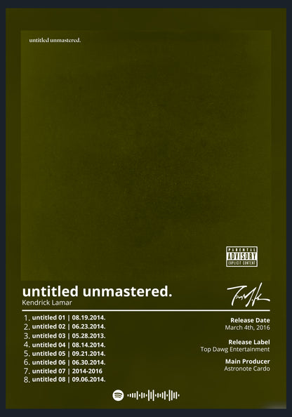 Kendrick Lamar untitled unmastered. album poster wall art