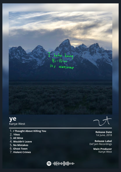 Kanye West ye album poster wall art